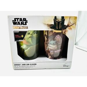 NEW Star Wars Mandalorian Set Of 2 (16 Oz) Pint Glass Set (Grogu + Din Djarin)